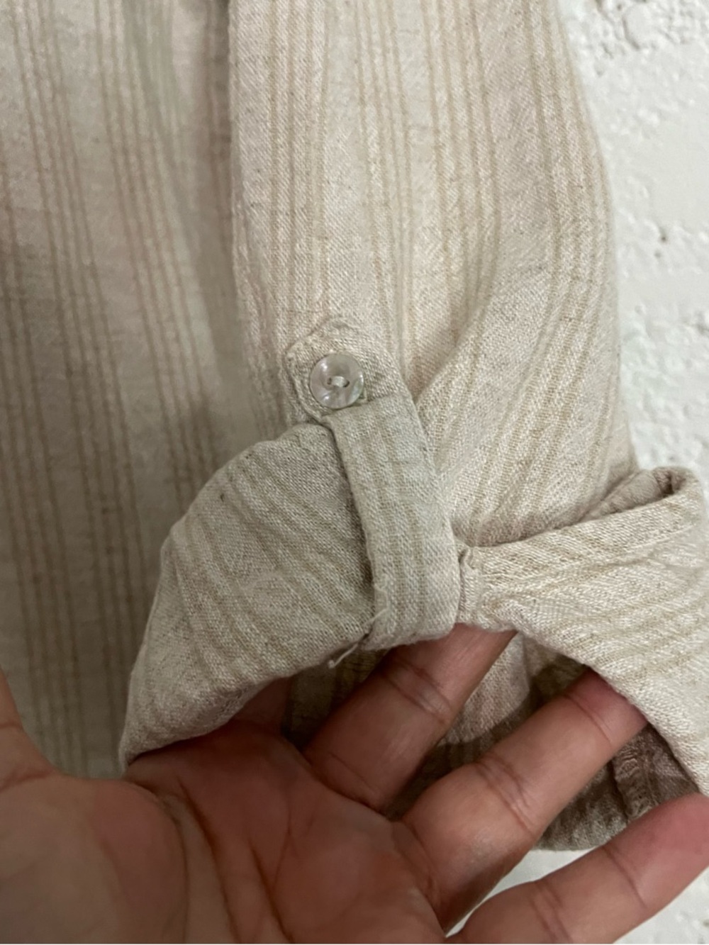 Orvis Womens Button Front Top S Tan Linen Rayon Blend Tab Sleeve Collared BT7 - Picture 7 of 8
